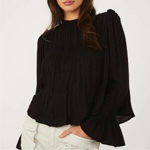 Free People Kelsey Blouse Top Bell Sleeve Black Size Small